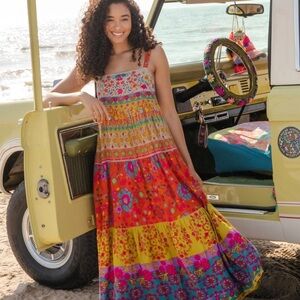 NATURAL LIFE Red and Orange Tiered Sundress Resort Wear Maxi
